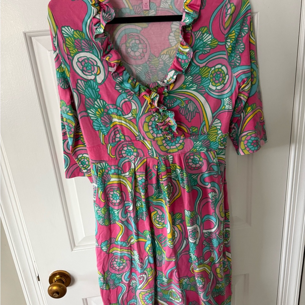 Lilly Pulitzer Pink and Green Floral Midi Dress
